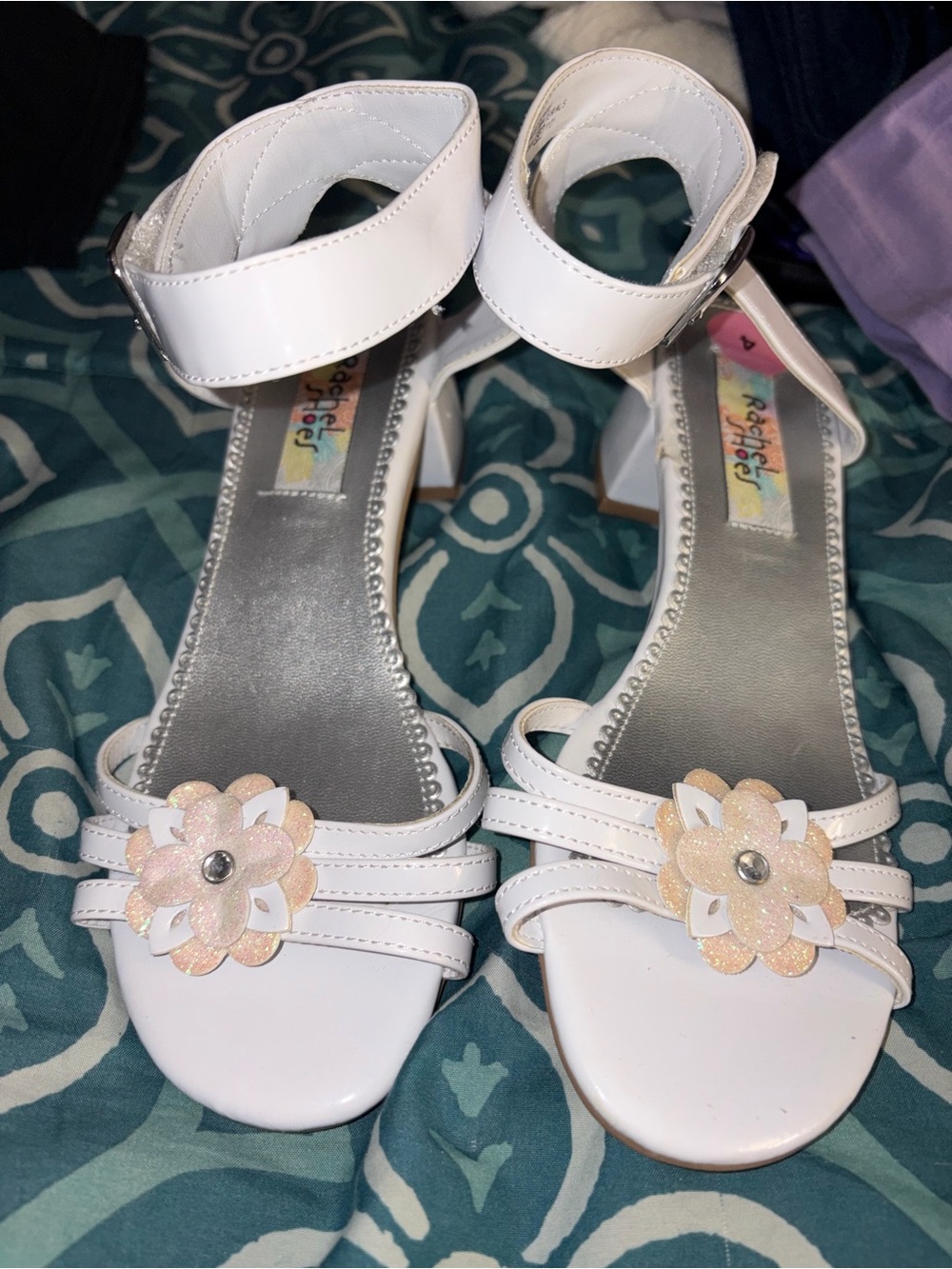 Rachel shoes, white heeled dress sandal